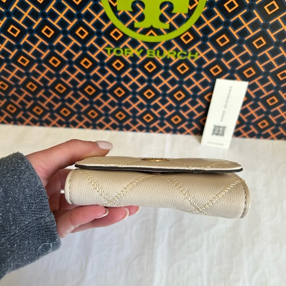 Tory Burch Willa Card Case Brie Gold White Cream